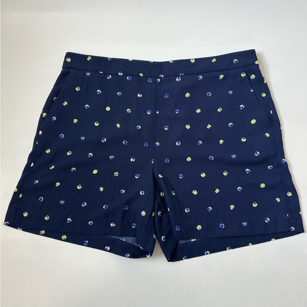 Halogen Pull On Casual Dress Shorts Navy Blue Tutti-Dot Print Womens Size Large